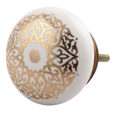 Golden Floral Pattern Flat Ceramic Cabinet Knob